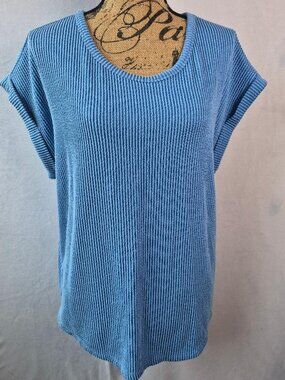 24/7 Maurices L Blue Short Sleeve Ribbed Top Causal